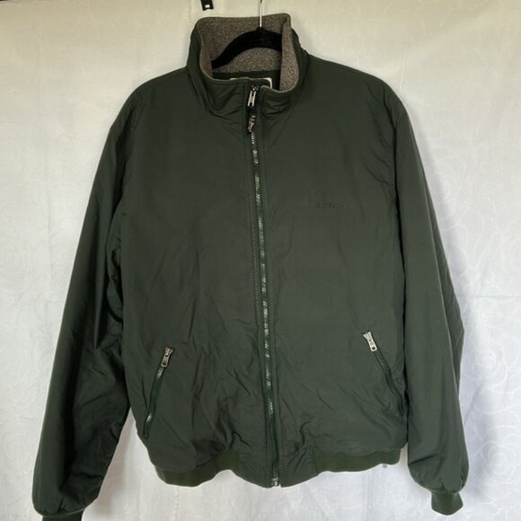 LL BEAN vintage dark hunter green fleece lined zipper front jacket Size L Reg - Picture 1 of 13